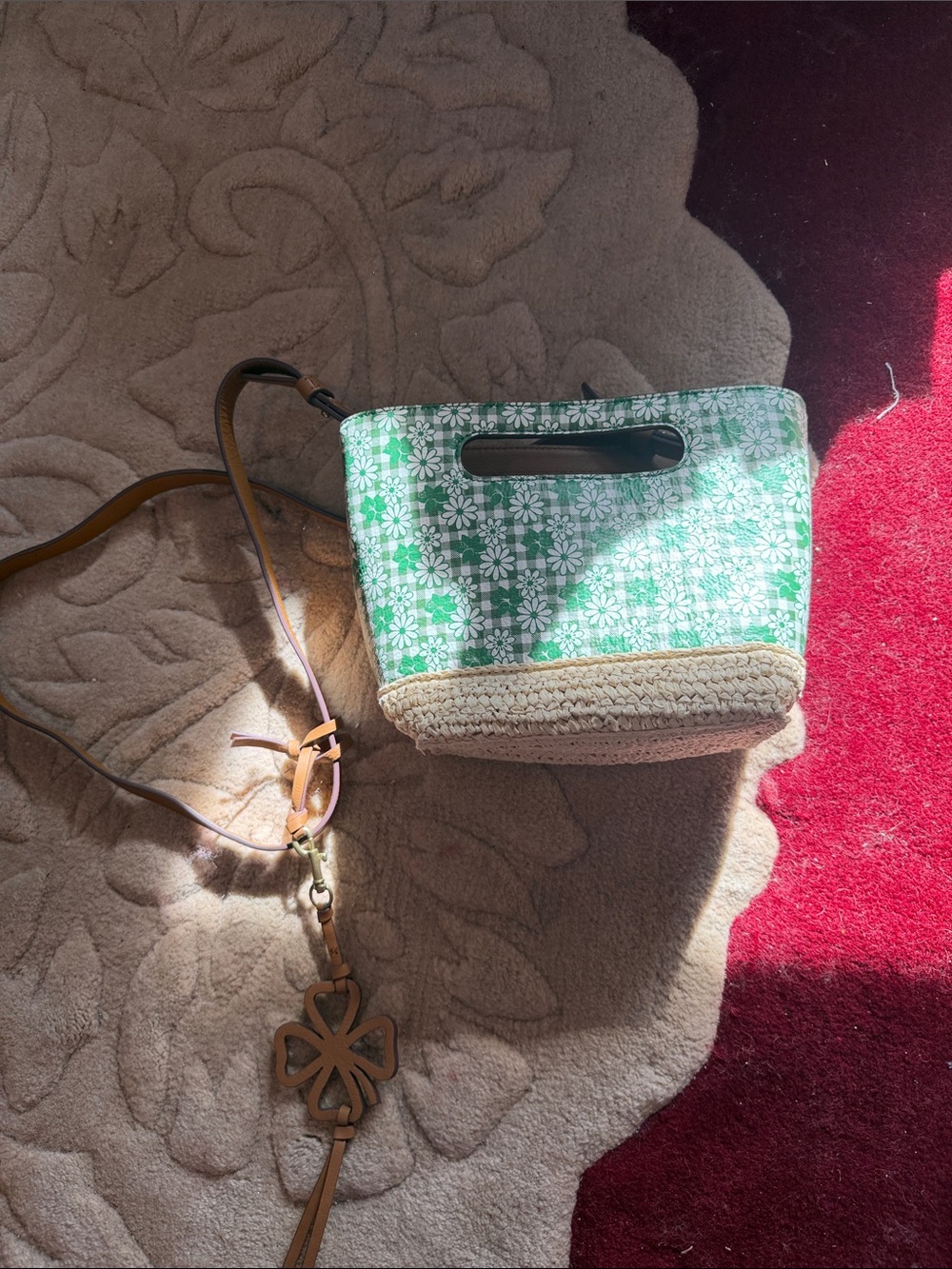 Green Floral Woven Crossbody Bag